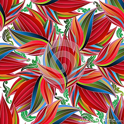 Exotic colorful flowers vector seamless pattern. Floral tropical background. Repeat decorative flourish backdrop. Tropic abstract Vector Illustration