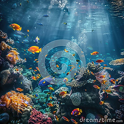 Exotic coral reef with sea life Stock Photo