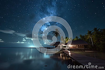 exotic destination with a view of the night sky, stars shining brightly Stock Photo