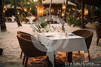 Exotic dining experience Summer open air luxury restaurant at tropical hotel Stock Photo