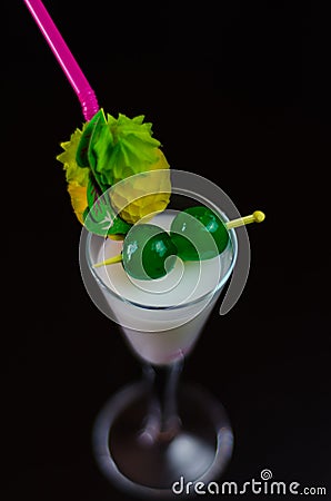 Exotic drink based on Malibu rum and other ingredients, cocktail Stock Photo