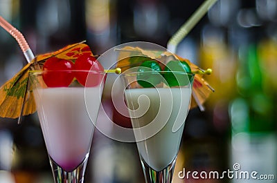 Exotic drink based on Malibu rum and other ingredients, cocktail Stock Photo