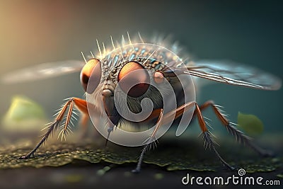 Exotic Drosophila Fruit Fly Diptera closeup. Neural network AI generated Stock Photo