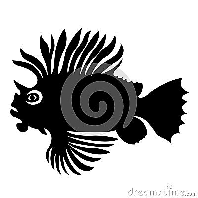 Exotic fish logo for fishing design. Black silhouette of a cockerel fighting fish tattoo on a white background Vector Illustration