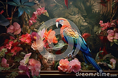 Exotic Flora and Fauna. A Fine Art Painting of Tropical Nature Stock Photo