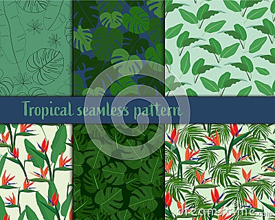 Simple tropical flowers seamless pattern Stock Photo