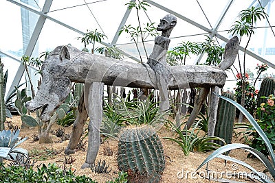 Exotic flowers, plants, trees, sculptures inside Singapore Garden by the Bay Editorial Stock Photo