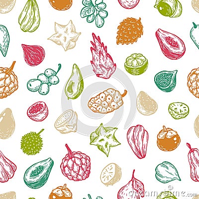 Exotic Fruits, Pattern Vector Illustration