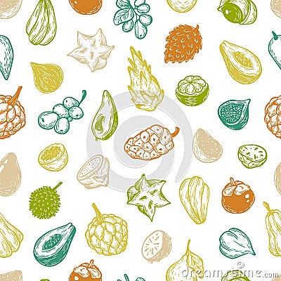 Exotic Fruits, Pattern Vector Illustration