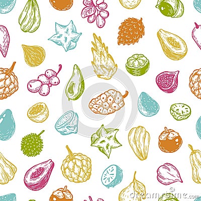 Exotic Fruits, Pattern Vector Illustration