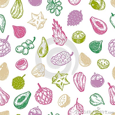 Exotic Fruits, Pattern Vector Illustration