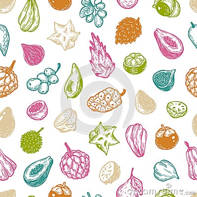 Exotic Fruits, Pattern Vector Illustration