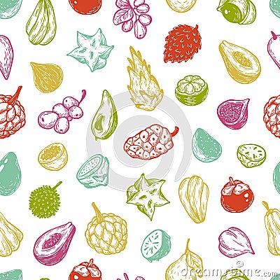 Exotic Fruits, Pattern Vector Illustration