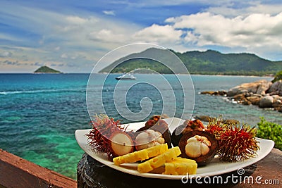 Exotic fruits plate Stock Photo