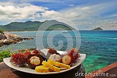 Exotic fruits plate Stock Photo