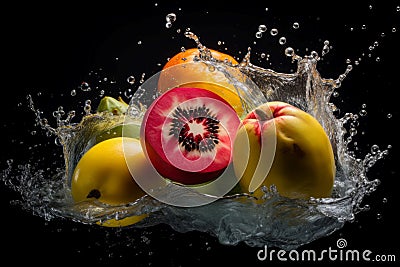 Exotic fruits splash. Generate AI Stock Photo