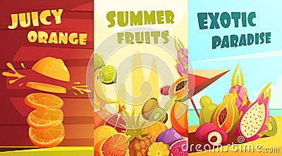 Exotic Fruits Vertical Banners Cartoon Poster Vector Illustration