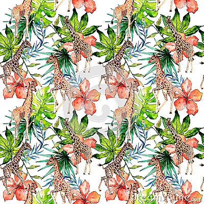 Exotic giraffe wild animal pattern in a watercolor style. Stock Photo