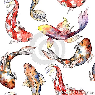 Exotic goldfish wild fish pattern in a watercolor style. Stock Photo