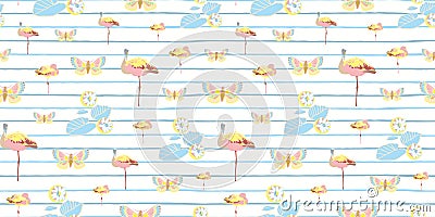 Exotic jungle flamingo stripe pattern. Vector Illustration