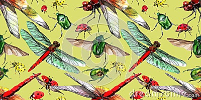 Exotic ladybug wild insect pattern in a watercolor style. Stock Photo