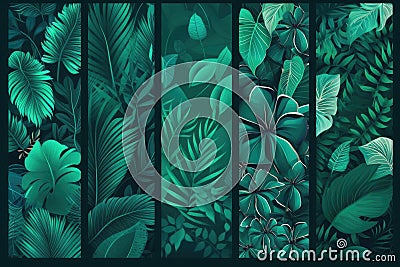 Exotic leaves frame. Tropical leaf border, nature summer frames and luxury palm leaves borders. Green rainforest leaf banner or Stock Photo