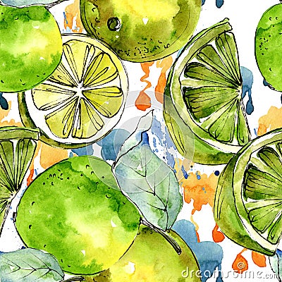 Exoticlemon citruses in a watercolor style pattern. Stock Photo