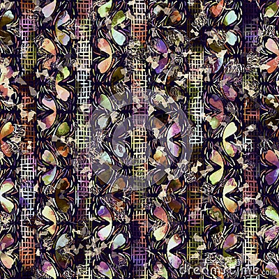 Exotic multicoloured boho stripe line print. Seamless autumnal dark ground detailed repeat pattern. Elegant linear Stock Photo
