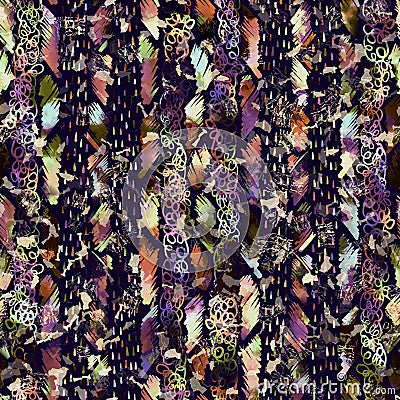 Exotic multicoloured boho stripe line print. Seamless autumnal dark ground detailed repeat pattern. Elegant linear Stock Photo