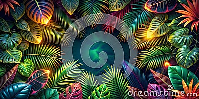 Exotic and phosphorescent plants pattern AI-Created Content Stock Photo