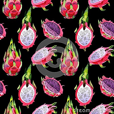 Exotic pitaya wild frukt pattern in a watercolor style. Stock Photo