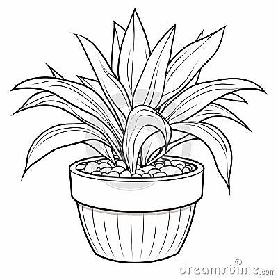 Exotic Plant In Pot Coloring Page - Tranquil Gardenscapes Style Stock Photo
