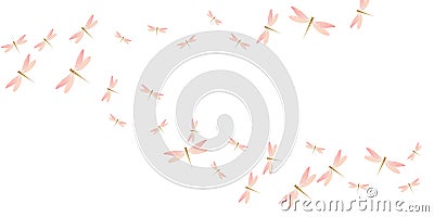 Exotic rosy pink dragonfly cartoon vector wallpaper. Spring cute damselflies. Vector Illustration