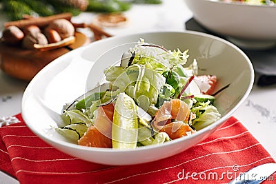 Exotic Salad with Smoked Salmon Stock Photo