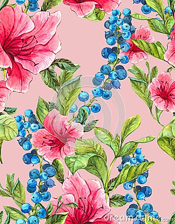 Exotic Seamless Background with Pink Tropical Stock Photo