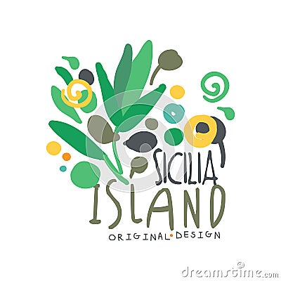 Exotic Sicilia island summer vacation travel logo Vector Illustration