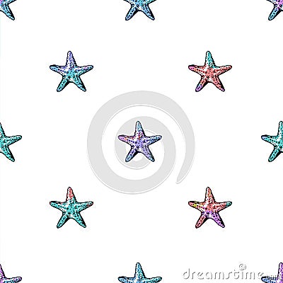 Exotic starfishes colorful seamless pattern. Vector Illustration