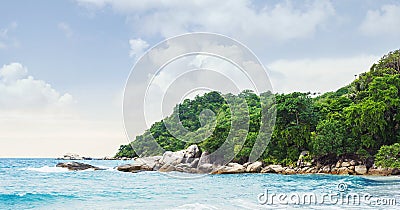 Exotic Thai landscape. Thailand, Samui island. Sea, ocean and jungle view. Vacation, traveling and tourism concept. Stock Photo