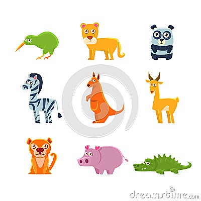 Exotic Toy Fauna Collection Vector Illustration