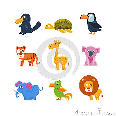 Exotic Toy Fauna Set Vector Illustration