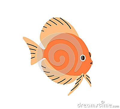 Exotic tropical fish swimming. Sea marine animal. Small little ornamental aquarium species. Decorative discus Cartoon Illustration