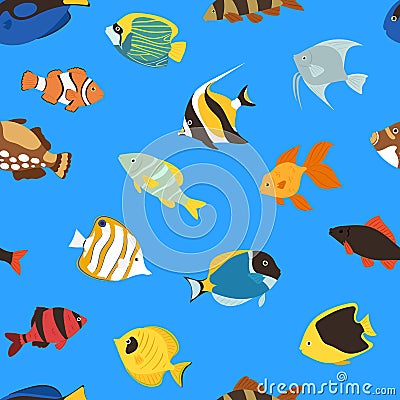 Exotic tropical fish underwater ocean or aquarium aquatic nature seamless pattern background vector Vector Illustration