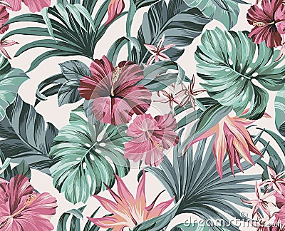 Exotic tropical flowers in pastel colors Stock Photo