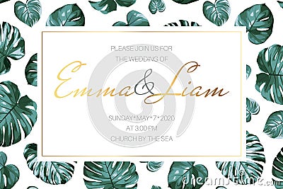 Exotic tropical jungle rainforest wedding invitation Vector Illustration