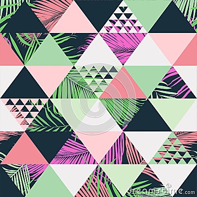 Exotic tropical leaves beach trendy seamless pattern, illustrated floral vector. Wallpaper print background. Vector Illustration