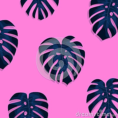 Exotic tropical palm leaves. Monstera leaves on millenial pink background. Exotic pattern Vector Illustration