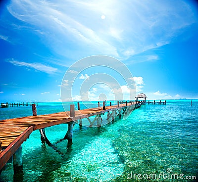 Exotic tropical resort. Jetty near Cancun, Mexico Stock Photo