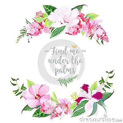 Exotic tropical round floral frame Vector Illustration