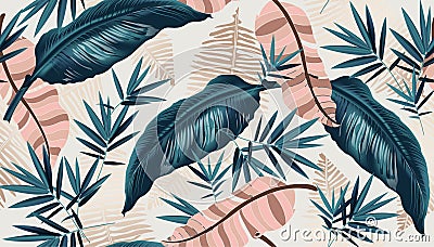 715_Exotic tropical vector background with Hawaiian plants and flowers Vector Illustration