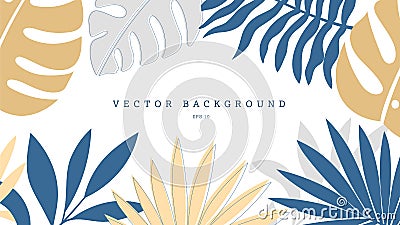 Exotic vector background with flat blue, gray, nude twigs, tropical composition for presentation, cover Vector Illustration